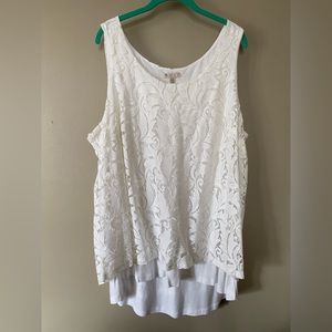 Lila Rose, white jersey tshirt with lacy embroidered overlay.  Very nice.